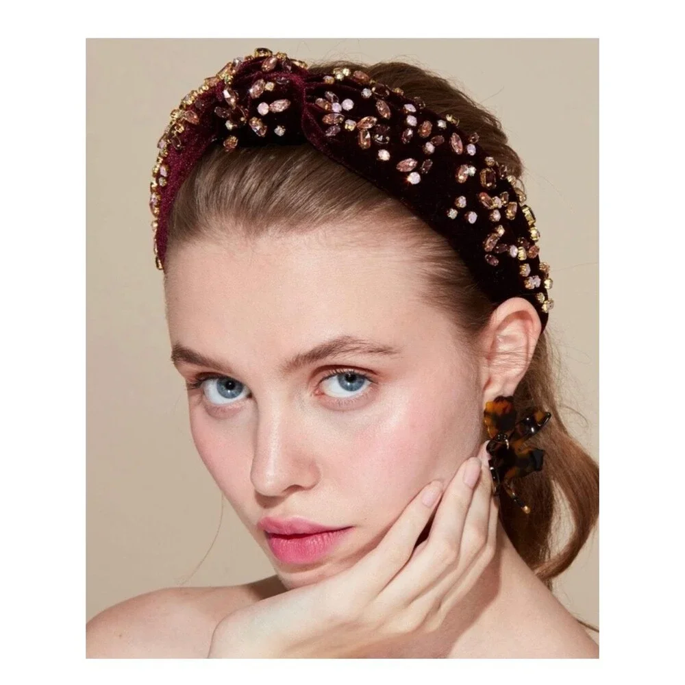 Lele Sadoughi Burgundy Mixed Shape crystal headband